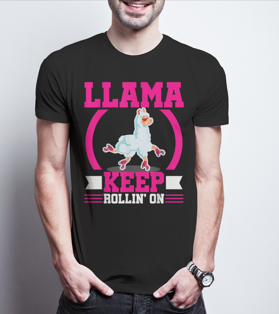 Llama Keep Rollin' On Funny Skater Derby Skating T-Shirt