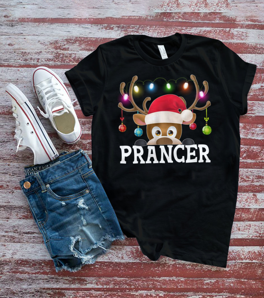 Prancer Santa Reindeer Xmas Lights Ornaments T-Shirt