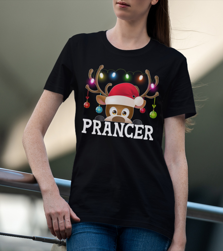 Prancer Santa Reindeer Xmas Lights Ornaments T-Shirt