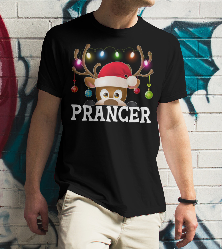 Prancer Santa Reindeer Xmas Lights Ornaments T-Shirt