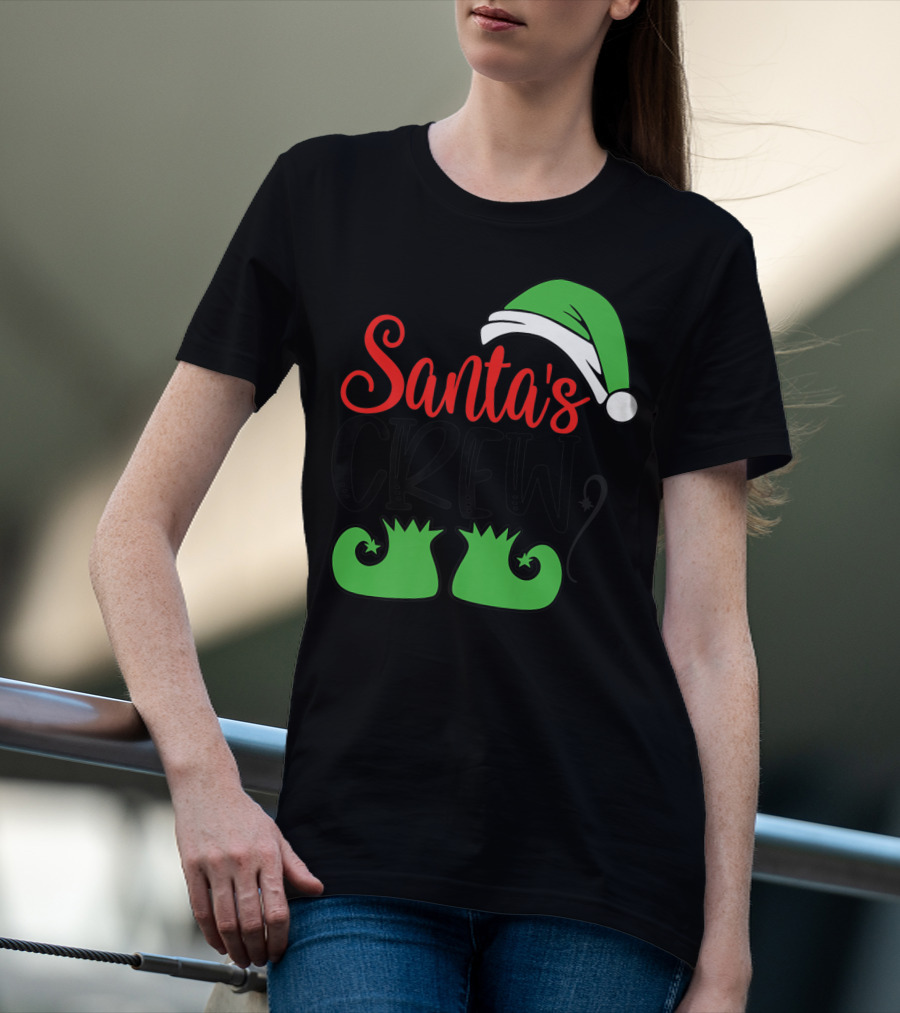 Santa's Crew Christmas Hat And Shoes T-Shirt