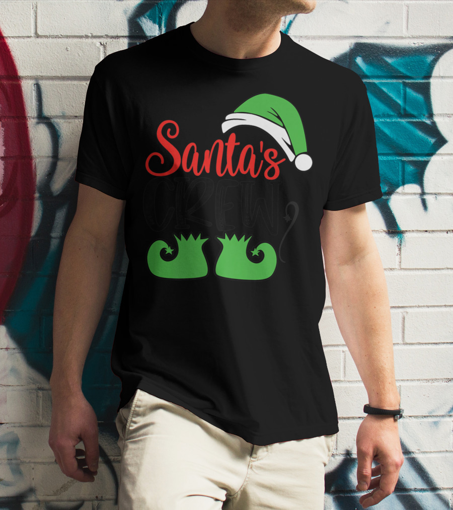 Santa's Crew Christmas Hat And Shoes T-Shirt