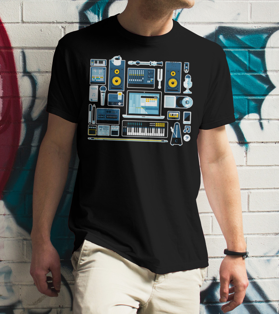 Music Production Essentials Sound Engineer Audio Equipment Collection T-Shirt