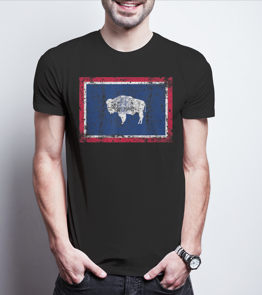 State Of Wyoming Flag Vintage Fall Buffalo T-Shirt