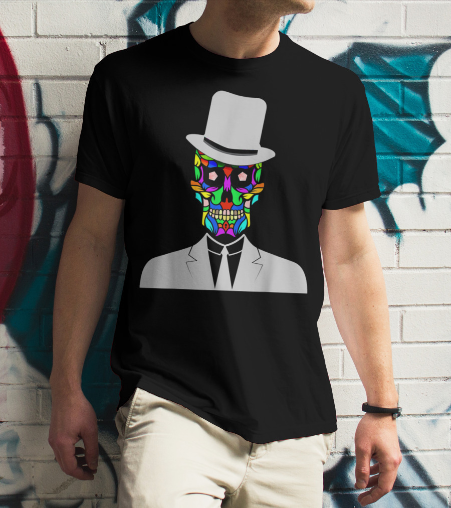Sugar Skull Baron Samedi Voodoo Colorful Mask In Suit And Top Hat T-Shirt
