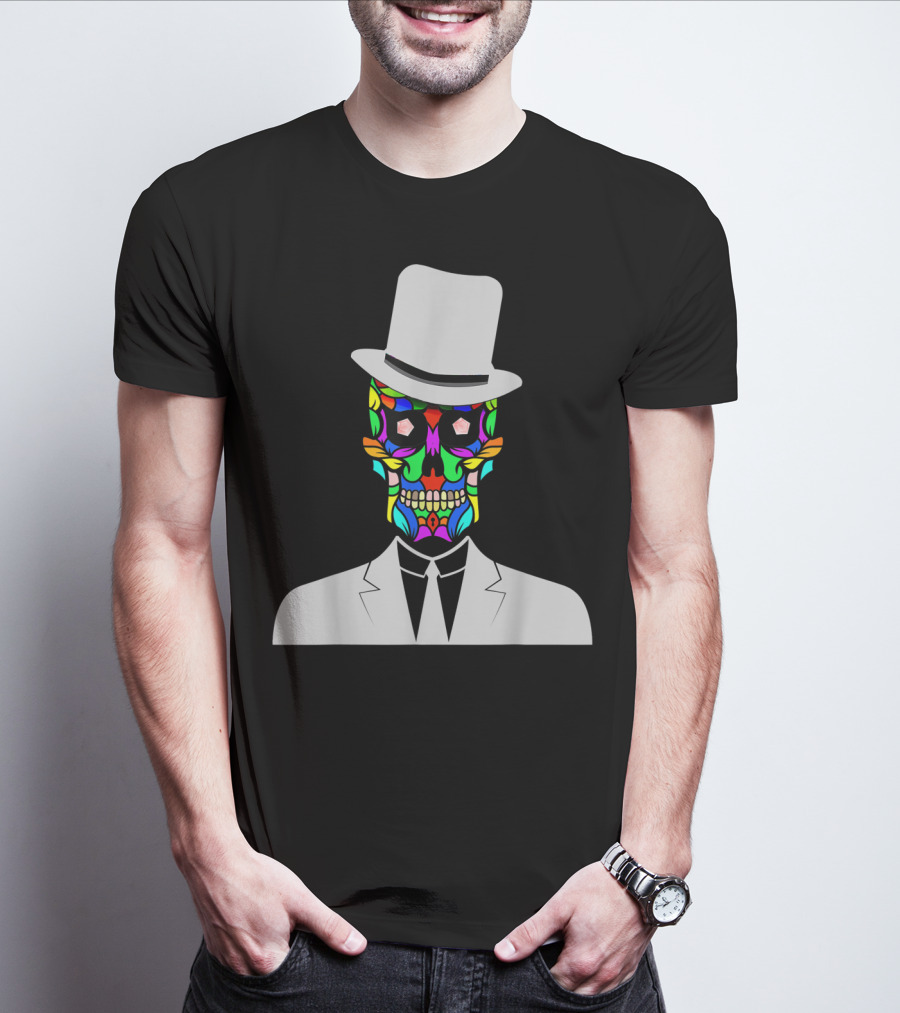 Sugar Skull Baron Samedi Voodoo Colorful Mask In Suit And Top Hat T-Shirt