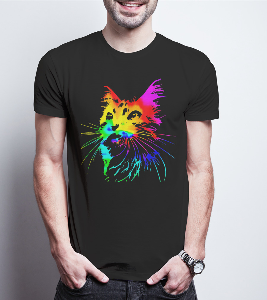 Tie Dye Rainbow Cat Multicolor Psychedelic Cat T-Shirt