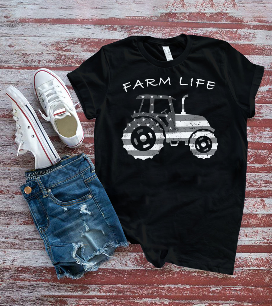 Farm Life Tractor American Flag Farmer T-Shirt