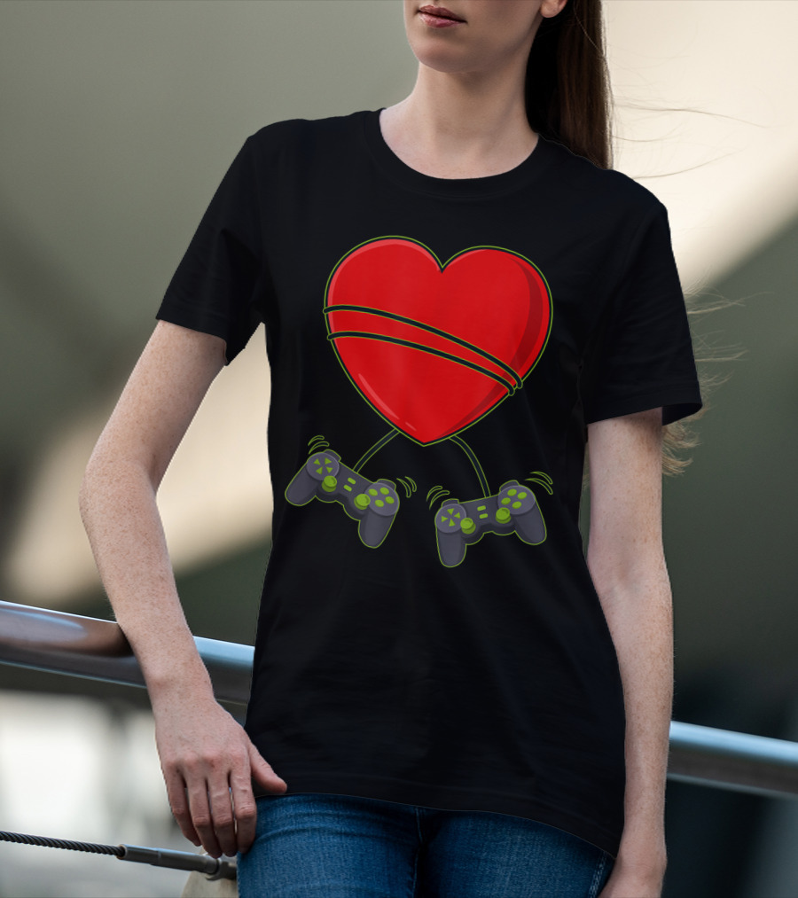 Video Gamer Heart Controllers Valentines Day Love T-Shirt