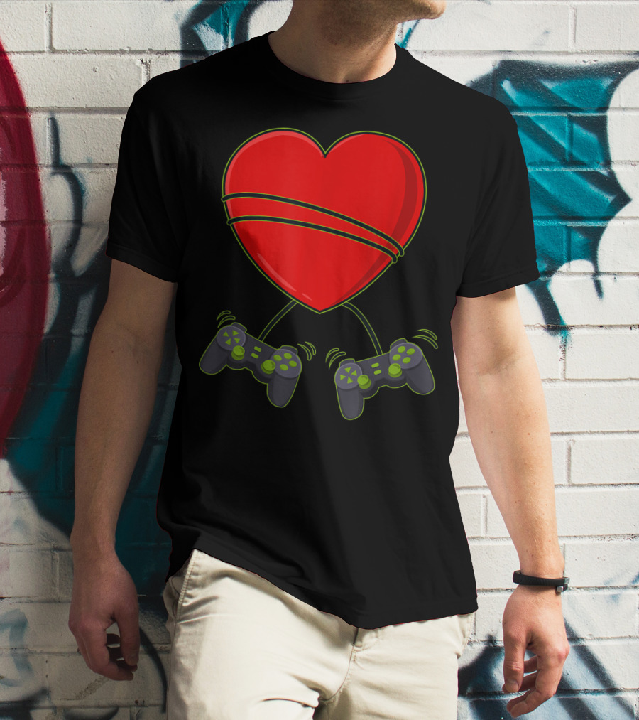 Video Gamer Heart Controllers Valentines Day Love T-Shirt