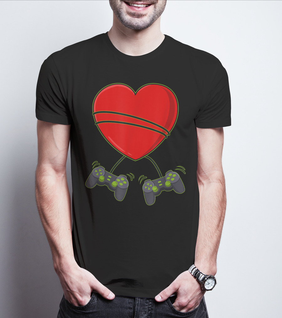 Video Gamer Heart Controllers Valentines Day Love T-Shirt