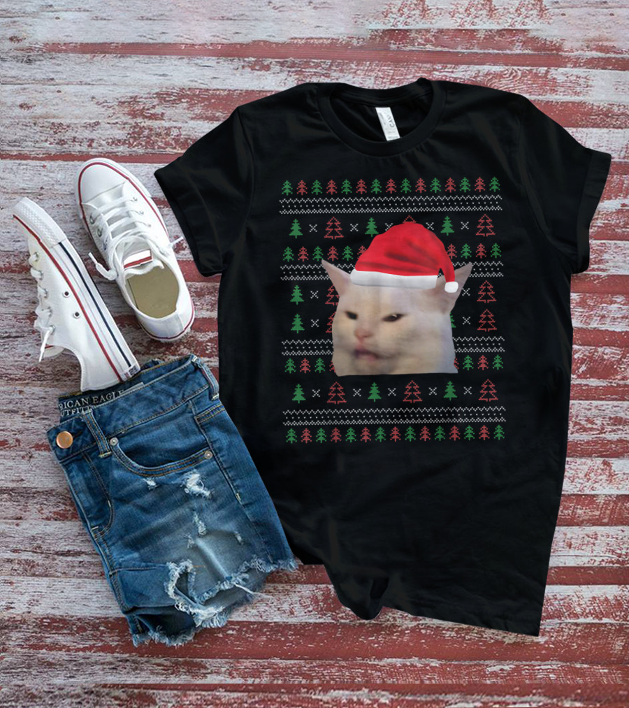 Christmas Confused Cat Meme Ugly T-Shirt
