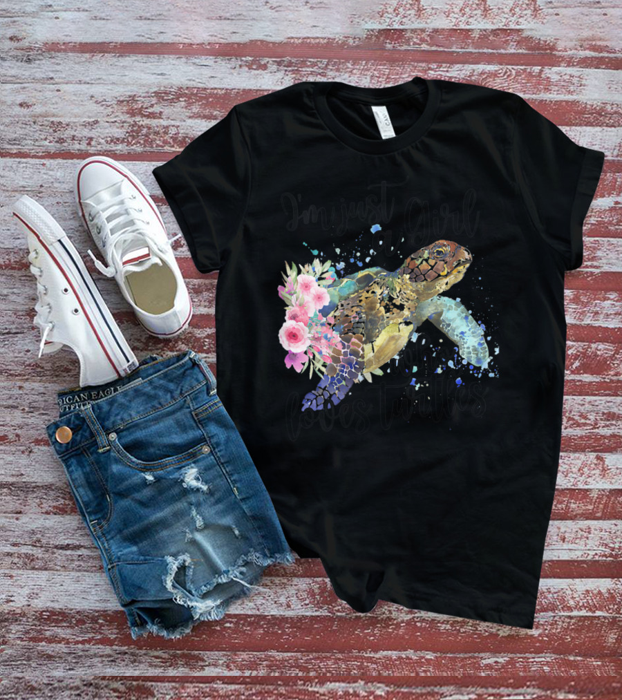 I'm Just A Girl Who Loves Turtles With Floral Turtle T-Shirt
