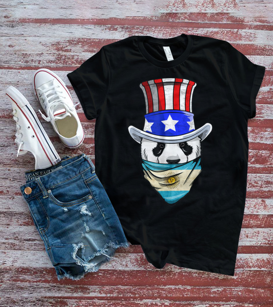 Argentinian Panda Bear In Argentina Bandana Flag With Uncle Sam Hat T-Shirt