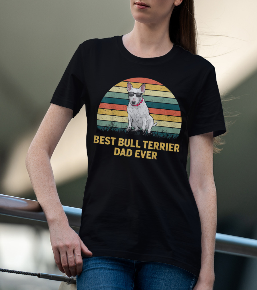 Best Bull Terrier Dad Ever Retro Sunglasses T-Shirt