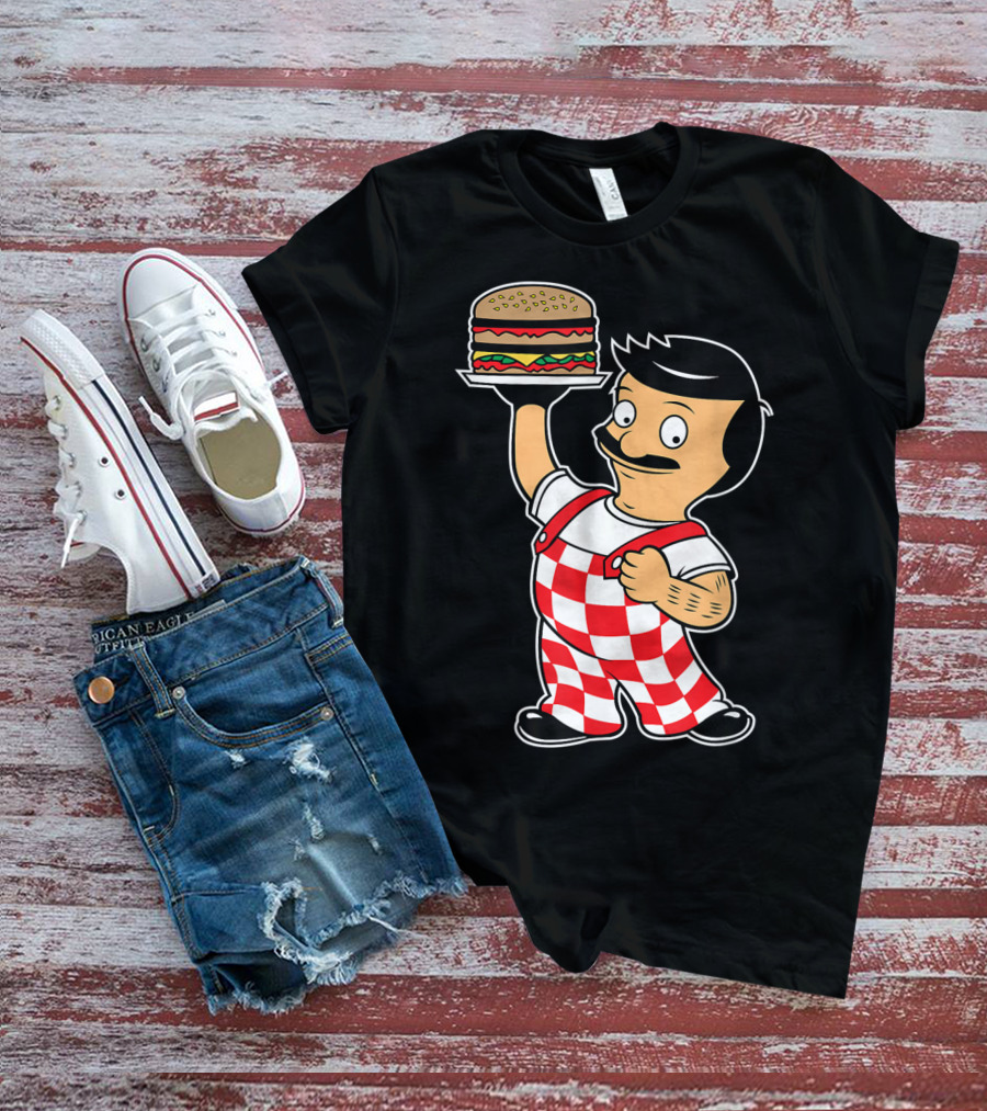 Big Bob Checkered Overalls Burger Mascot T-Shirt