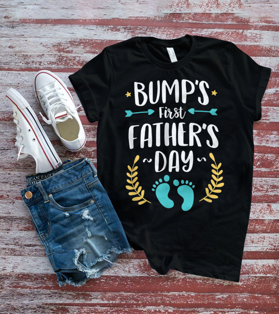 Bump's First Father's Day Baby Footprints Arrows And Stars T-Shirt