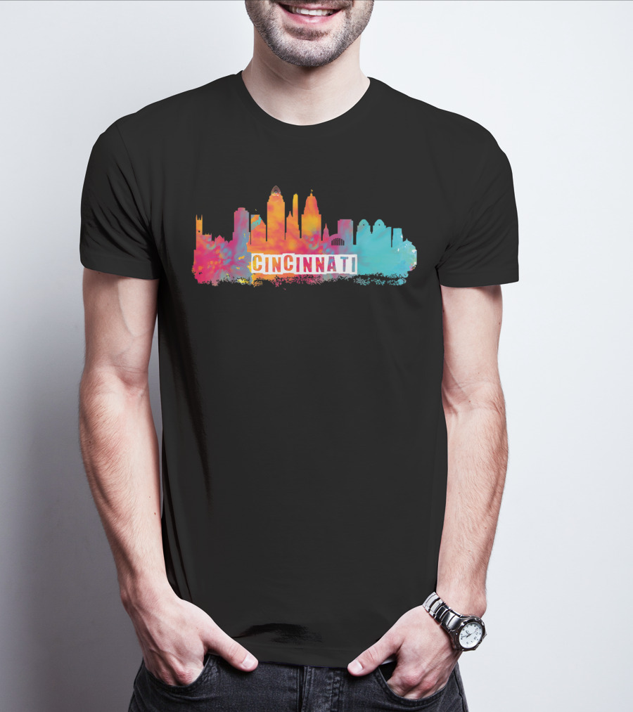 Cincinnati Ohio Watercolor Skyline Cincinnati State Pride T-Shirt