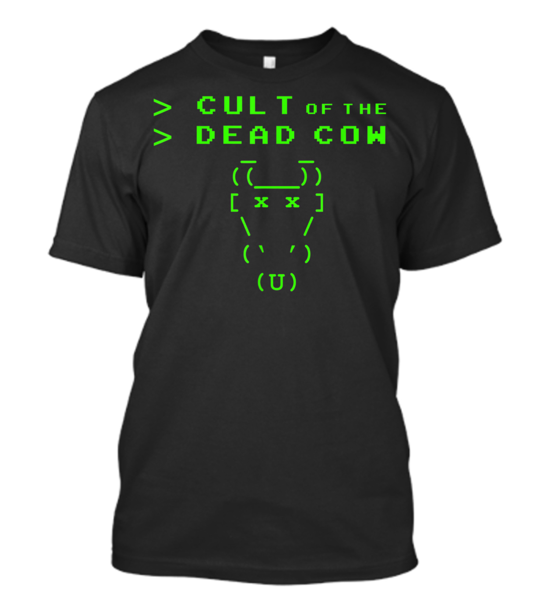 Cult Of The Dead Cow ASCII Art Green Text T-Shirt