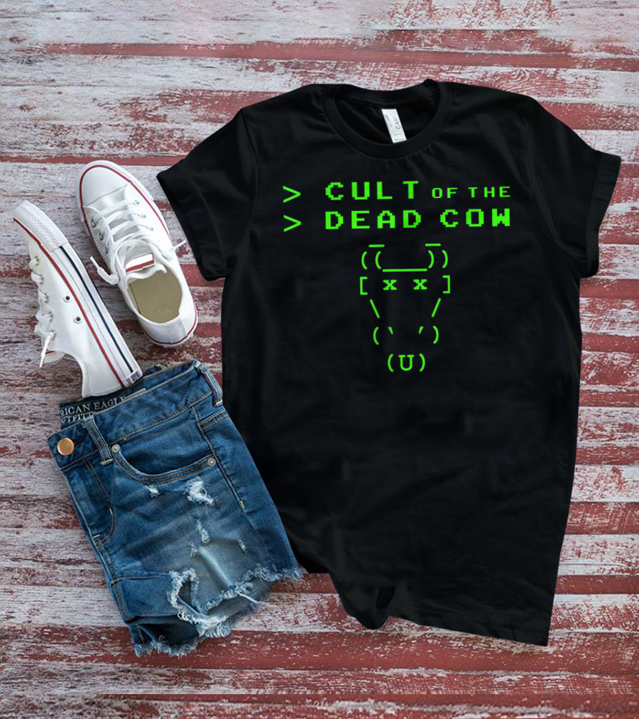 Cult Of The Dead Cow ASCII Art Green Text T-Shirt