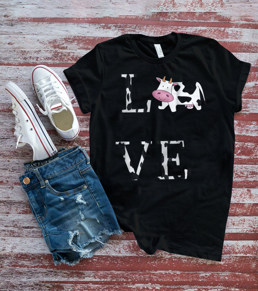 Cow Print LOVE With Cute Cow Face T-Shirt