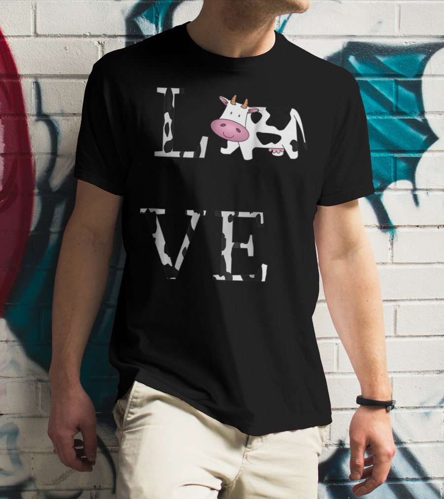 Cow Print LOVE With Cute Cow Face T-Shirt