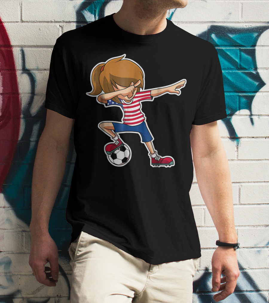 USA Soccer Girl Dabbing Pose With American Flag Jersey T-Shirt
