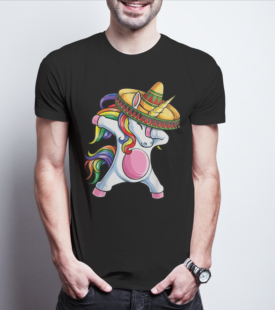 Dabbing Unicorn With Sombrero Cinco De Mayo T-Shirt