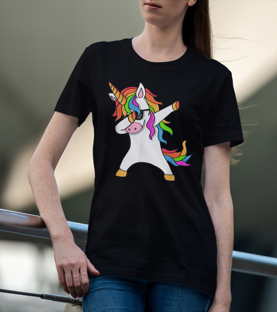 Dabbing Unicorn Rainbow Hair Dab Pose T-Shirt