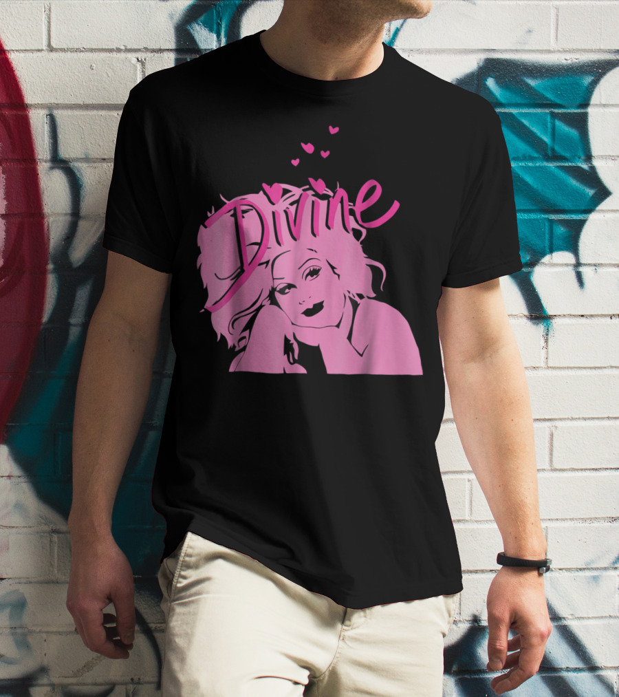 DIVINE John Waters Female Trouble Pink Portrait With Hearts T-Shirt