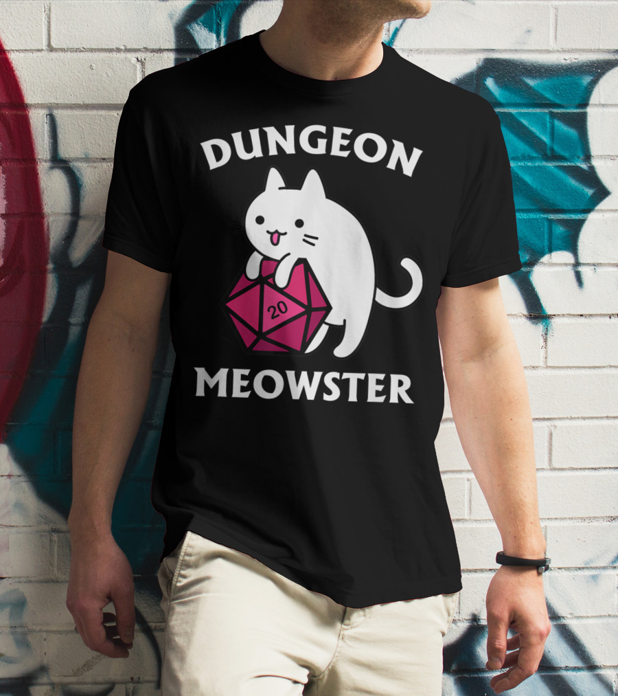 Dungeon Meowster Cat Hugging D20 Dice For Funny DnD Tabletop Gamer T-Shirt