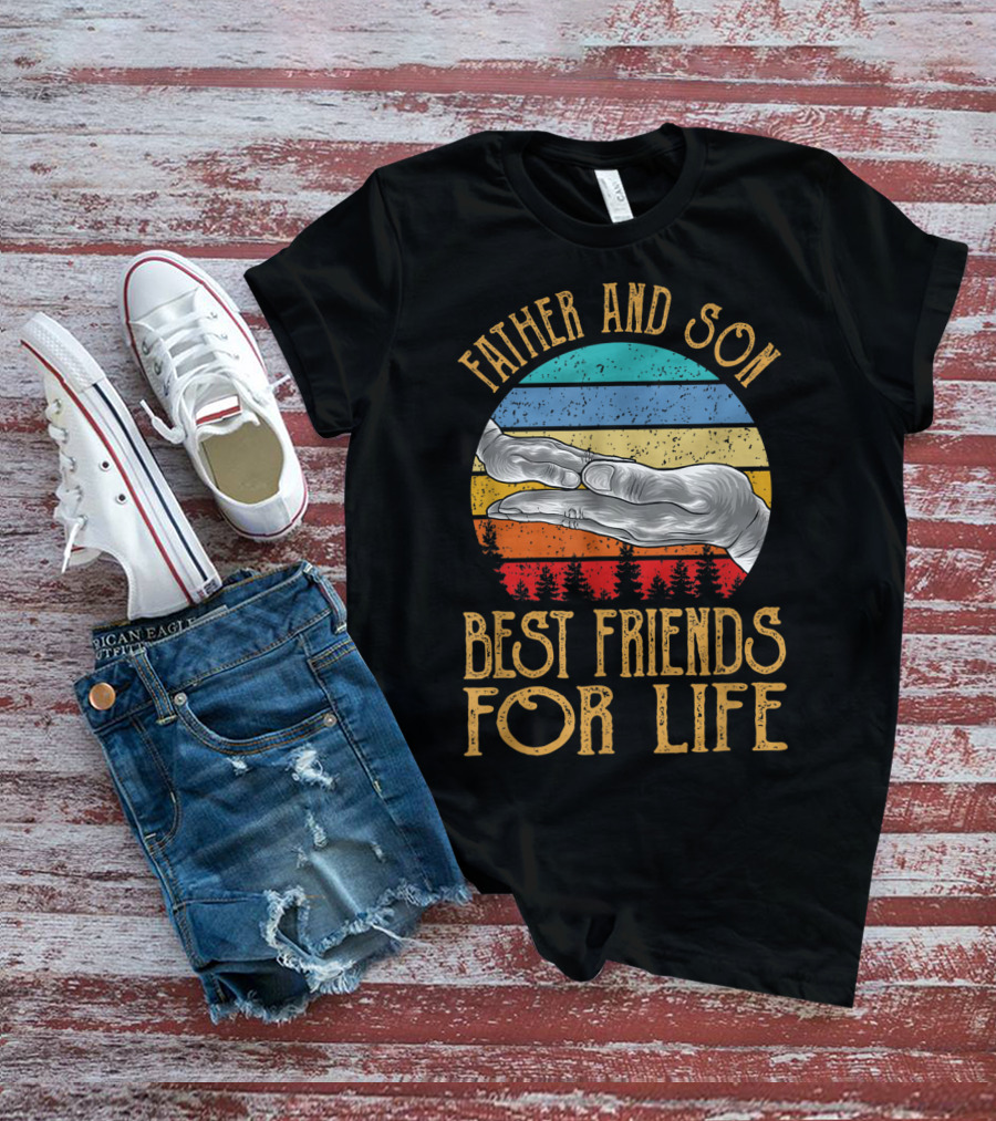 Father And Son Best Friends For Life Vintage Hands Retro Stripes T-Shirt