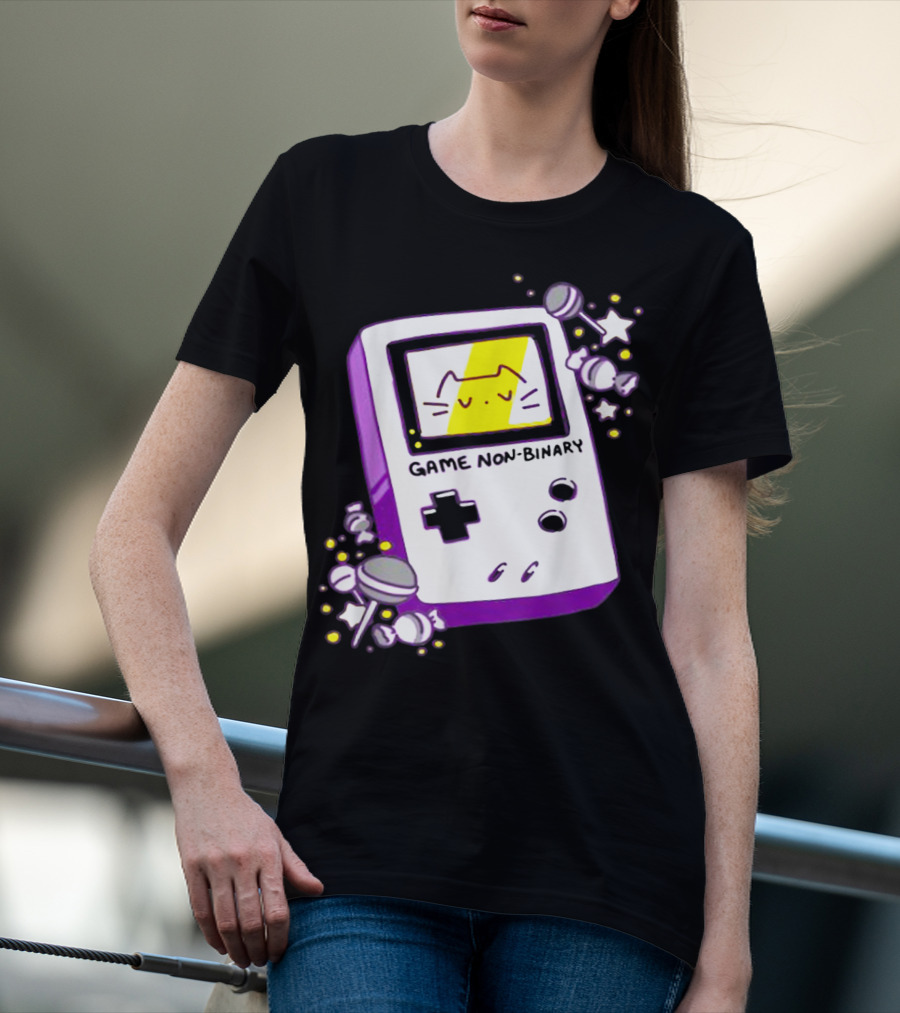 GAME NON BINARY Handheld Console With Cat And Stars T-Shirt