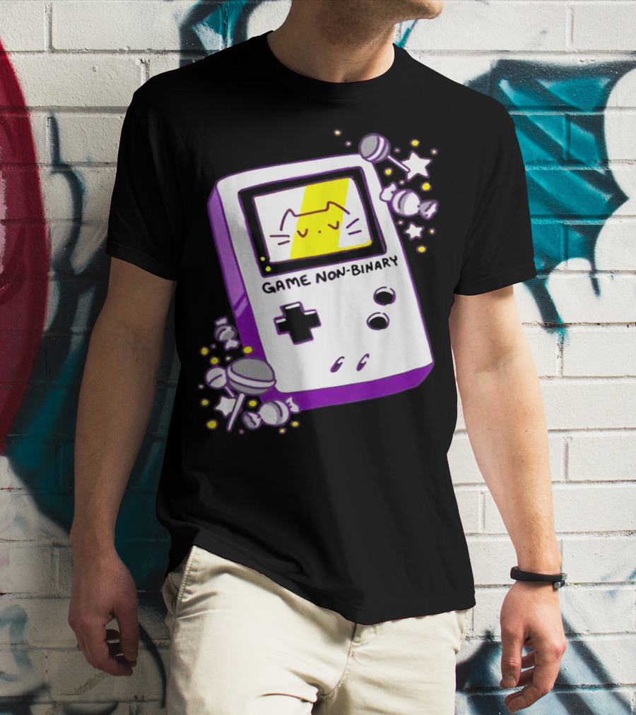 GAME NON BINARY Handheld Console With Cat And Stars T-Shirt