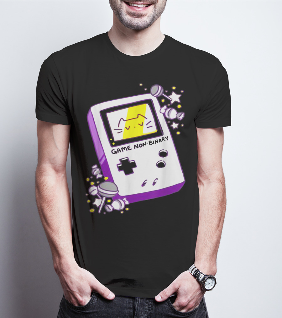 GAME NON BINARY Handheld Console With Cat And Stars T-Shirt