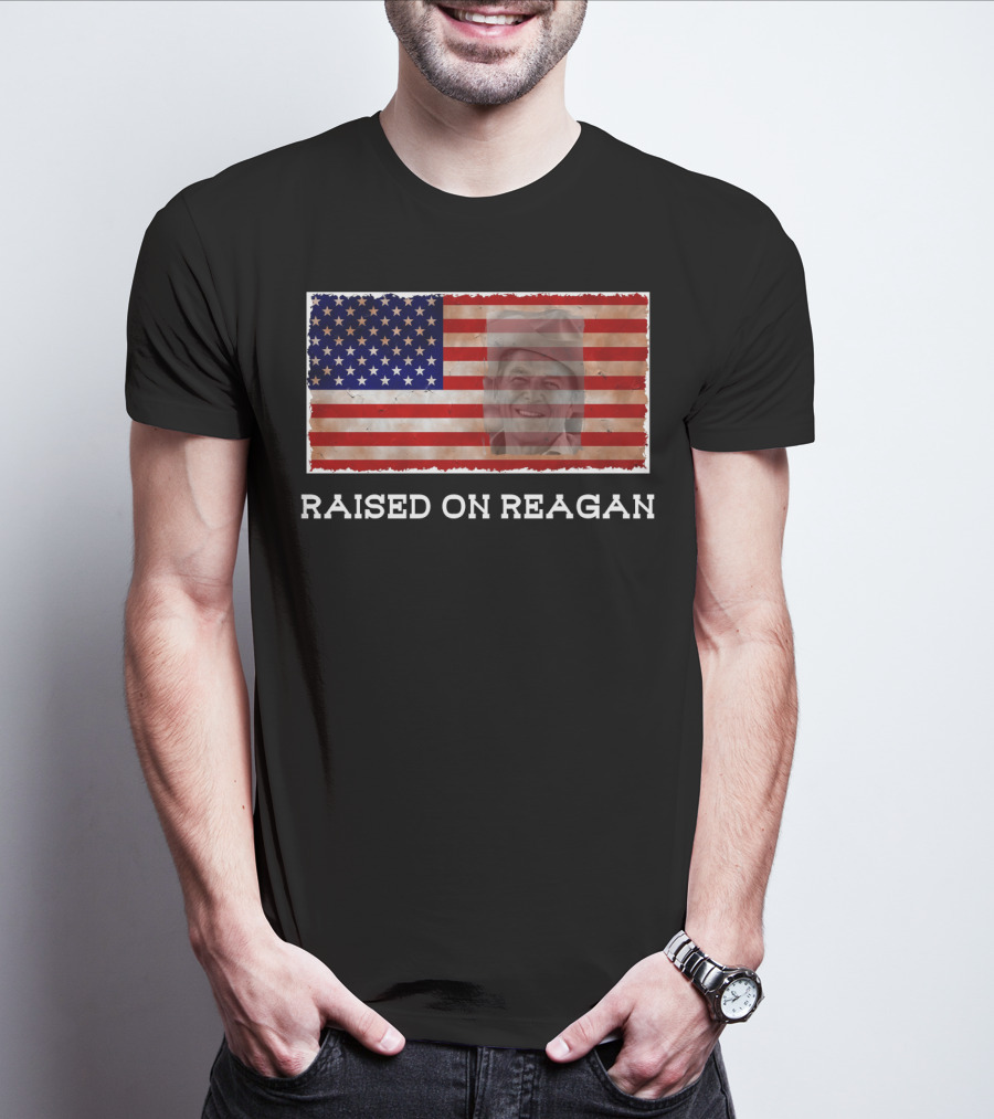 Raised On Reagan American Flag T-Shirt