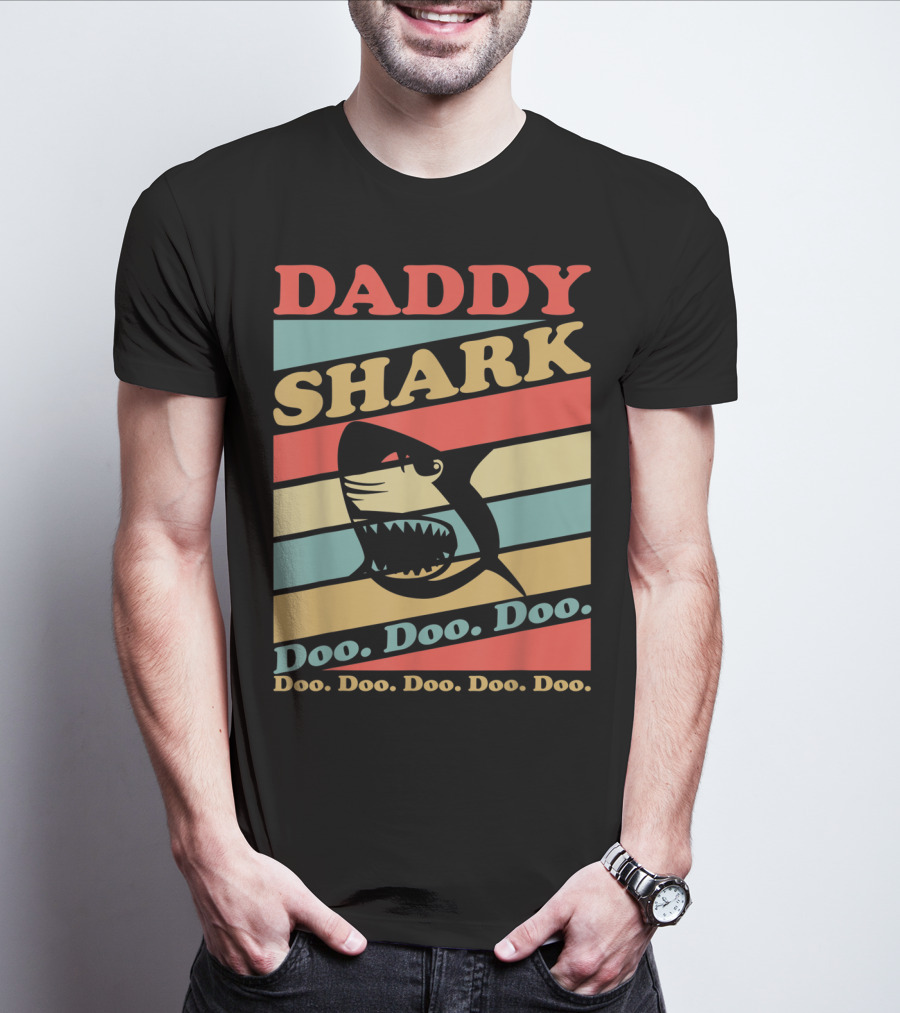 DADDY SHARK Doo Doo Doo Doo Doo Doo Retro Vintage Stripes T-Shirt