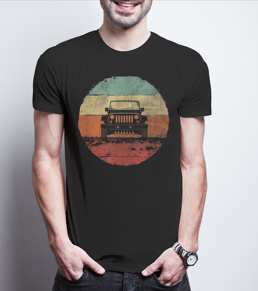 Retro Vintage Jeeps Off Road Adventure Classic Stripes Iconic 4x4 Vehicle T-Shirt