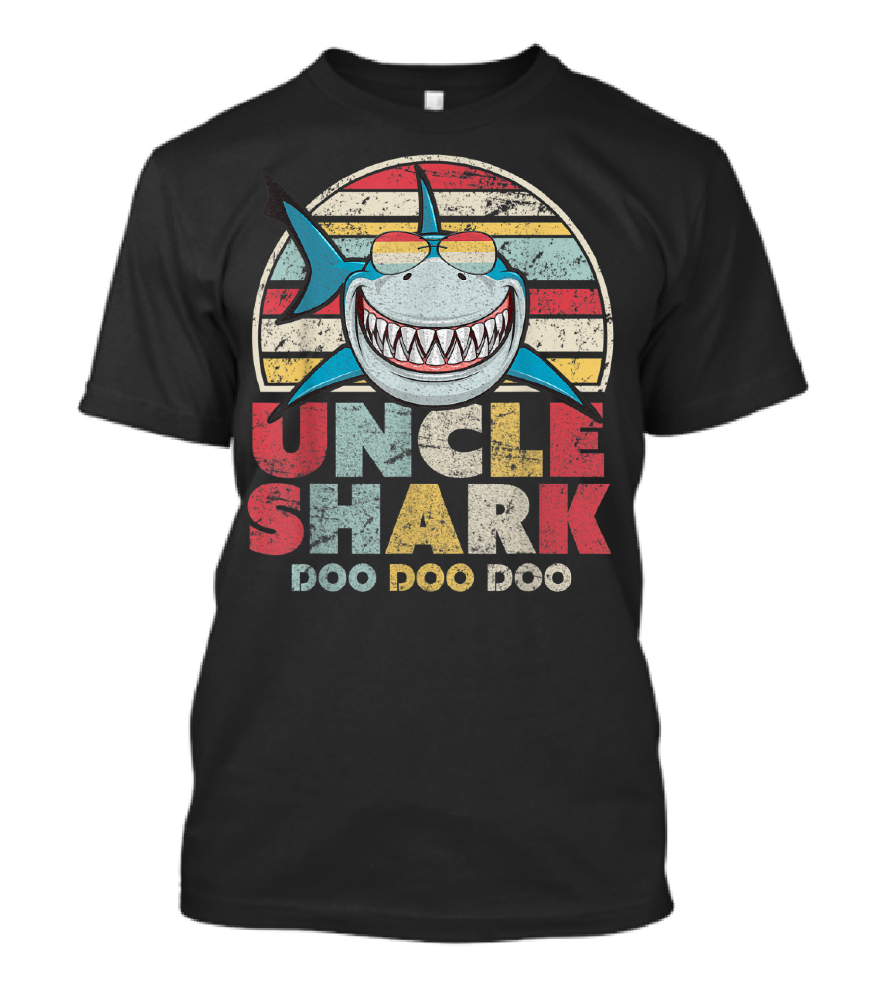 Uncle Shark Doo Doo Doo Retro Vintage Striped Smile T-Shirt