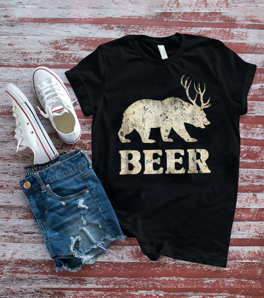 Vintage Bear Deer Beer Funny Retro Mashup T-Shirt