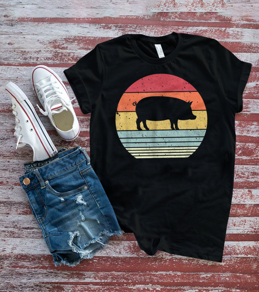 Vintage Retro Pig Style Sunset T-Shirt