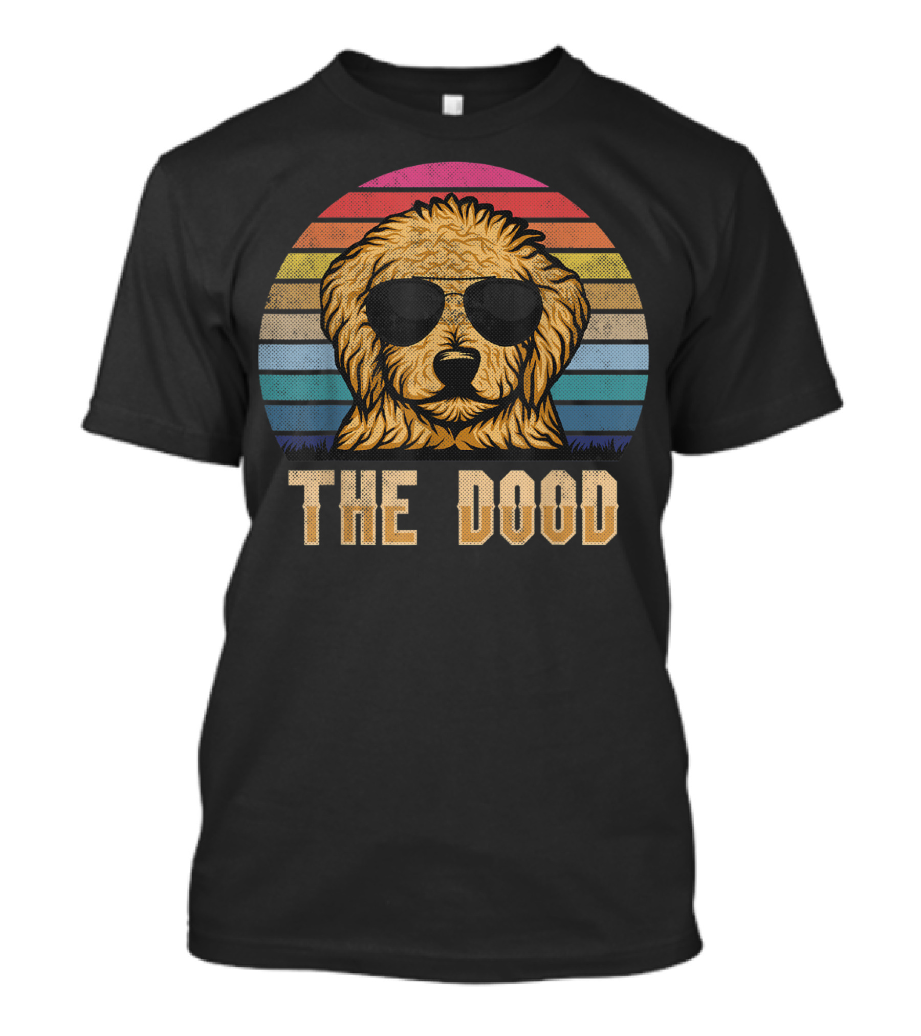 Retro Vintage Goldendoodle The Dood Dad Sunglasses Rainbow Stripes T-Shirt