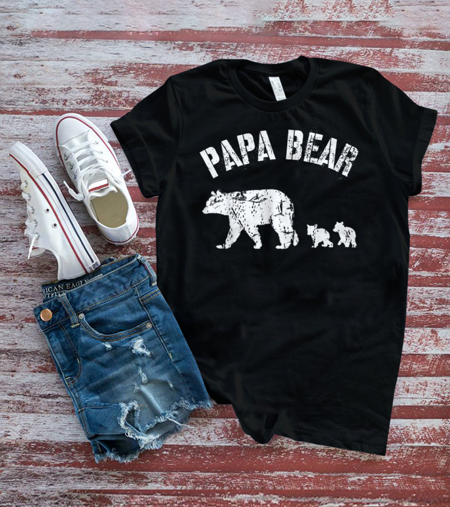 Vintage Papa Bear With Two Cubs Father's Day T-Shirt