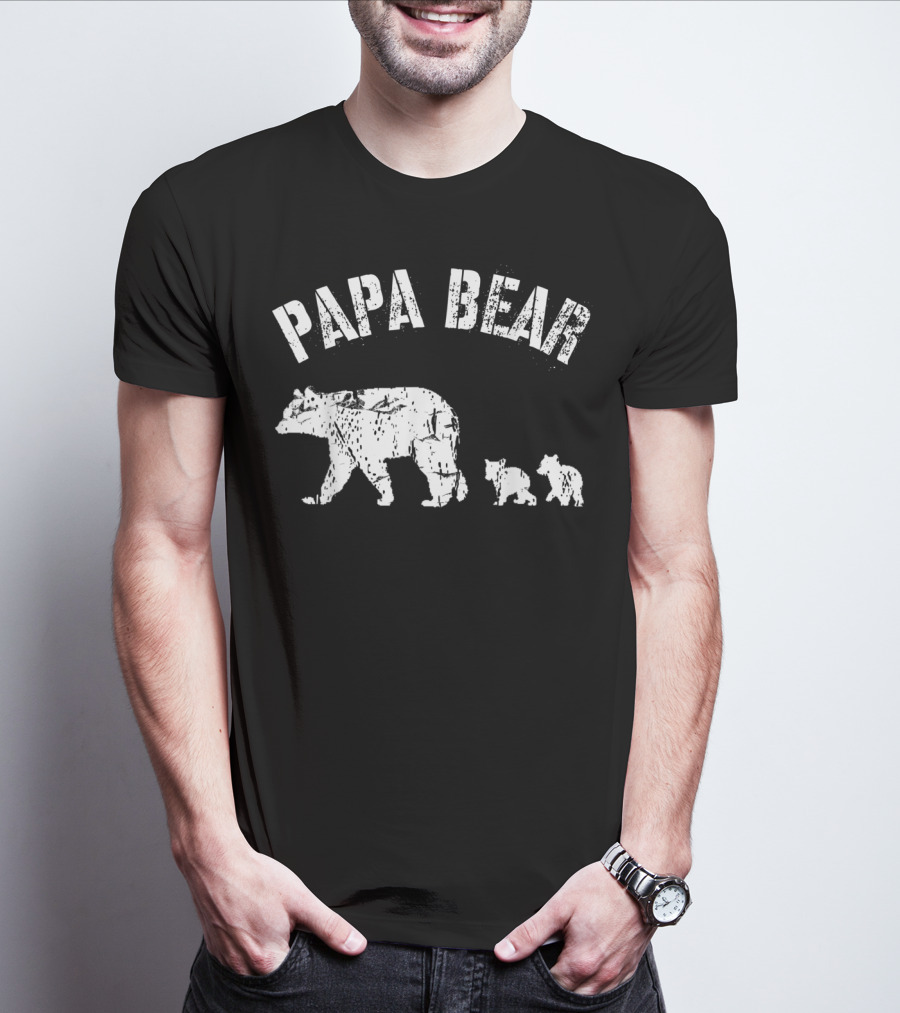 Vintage Papa Bear With Two Cubs Father's Day T-Shirt