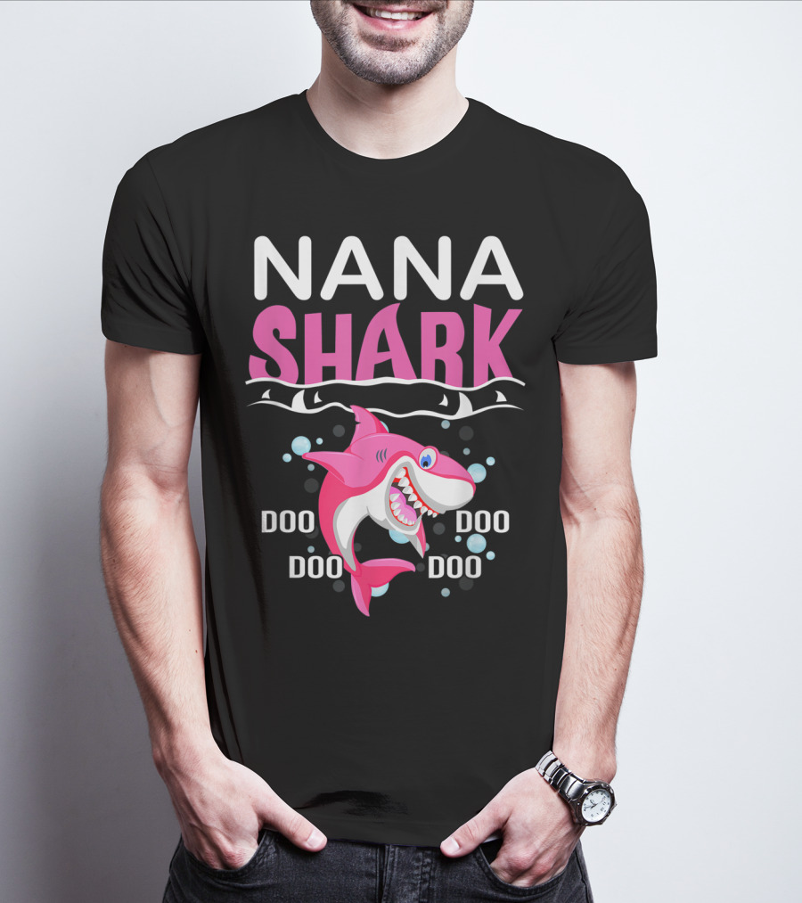 Nana Shark Doo Doo Doo Mothers Pink Shark With Bubbles T-Shirt