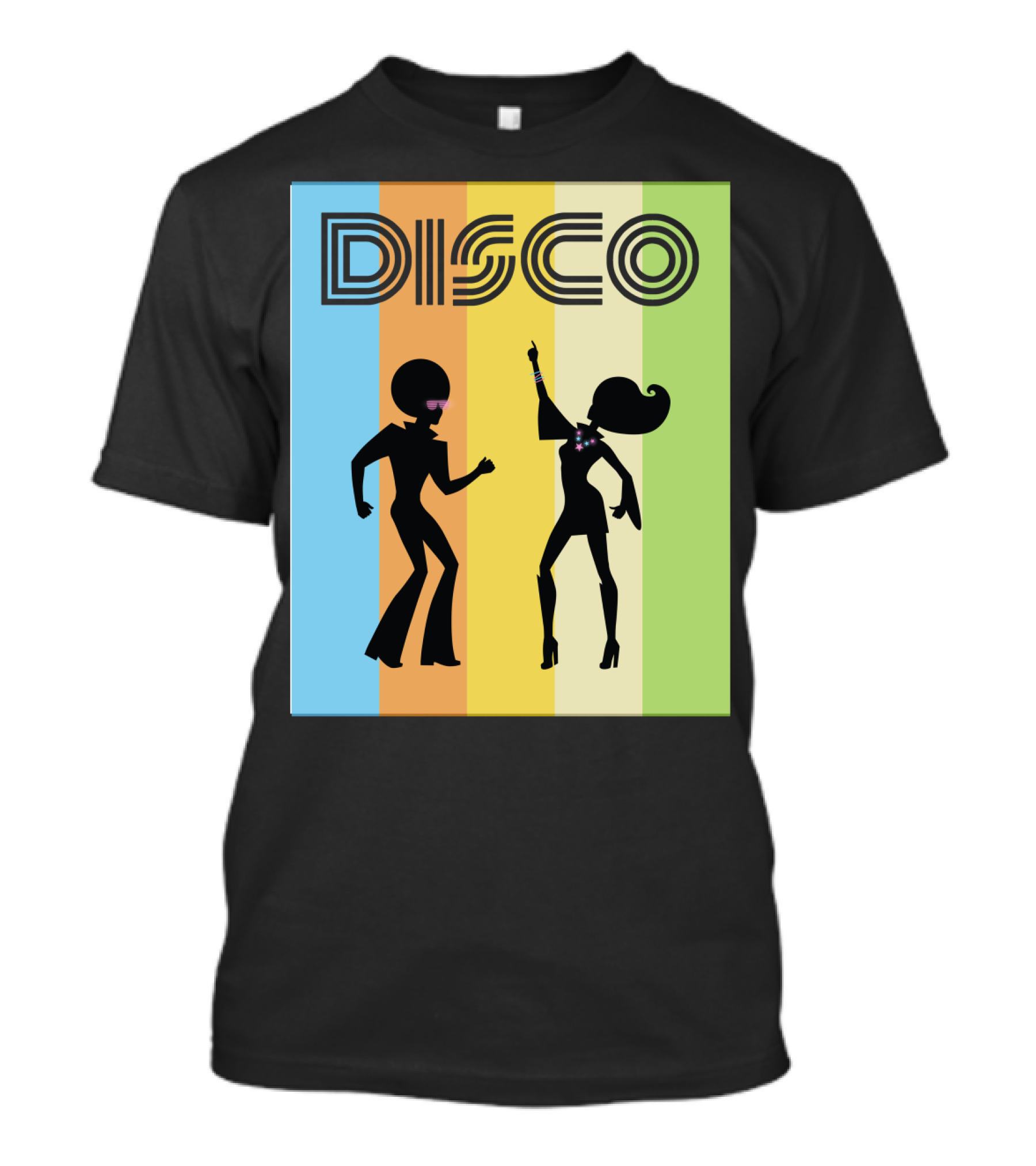Disco Dancing 70s Disco Dancer With Silhouette And Retro Stripes T-Shirt