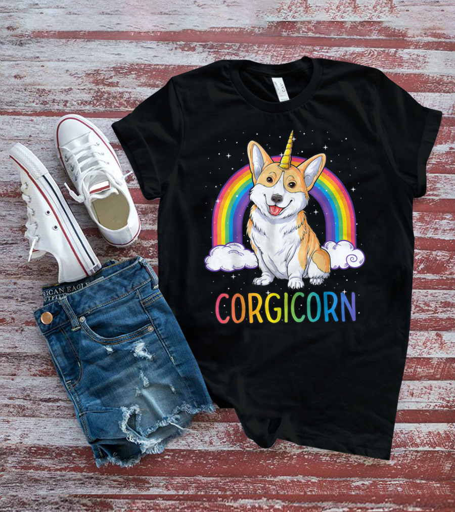 Corgicorn Corgi Unicorn Rainbow Galaxy Stars Clouds T-Shirt