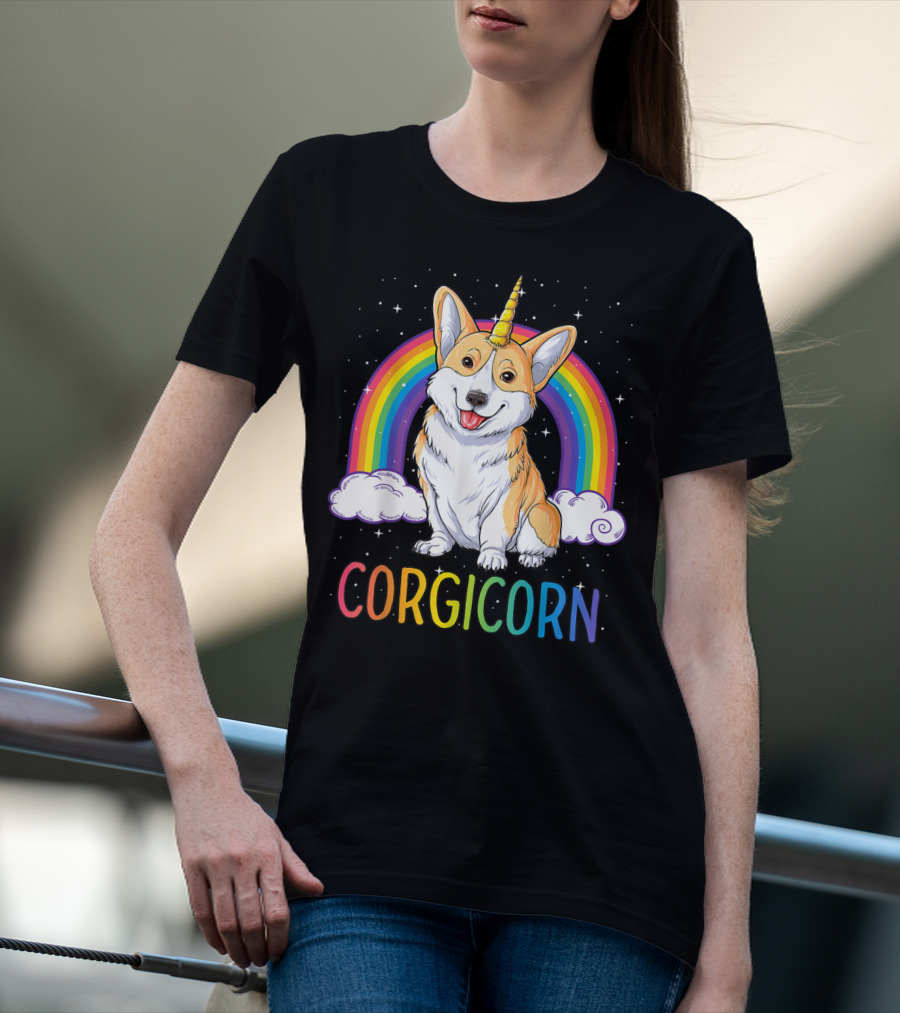 Corgicorn Corgi Unicorn Rainbow Galaxy Stars Clouds T-Shirt