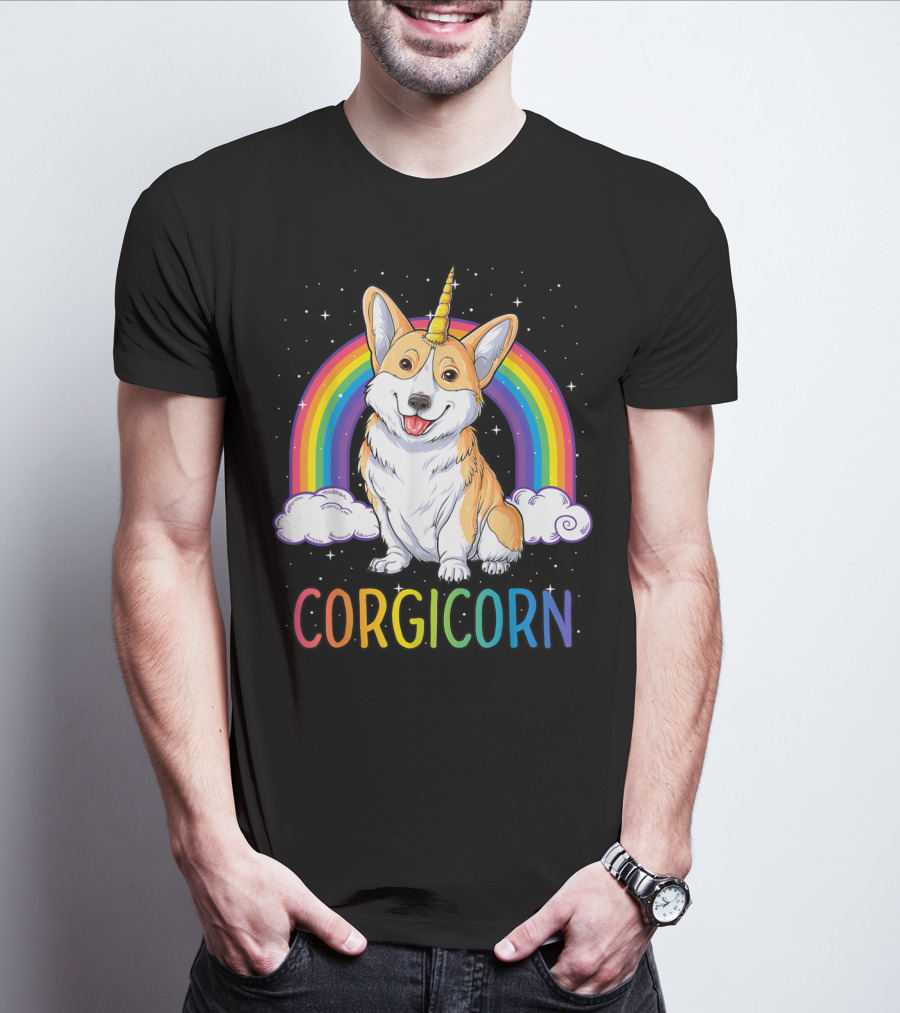 Corgicorn Corgi Unicorn Rainbow Galaxy Stars Clouds T-Shirt