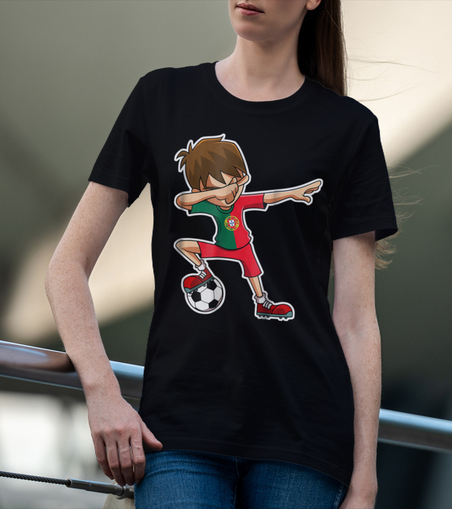 Dabbing Soccer Boy With Portugese Flag And Soccer Ball T-Shirt